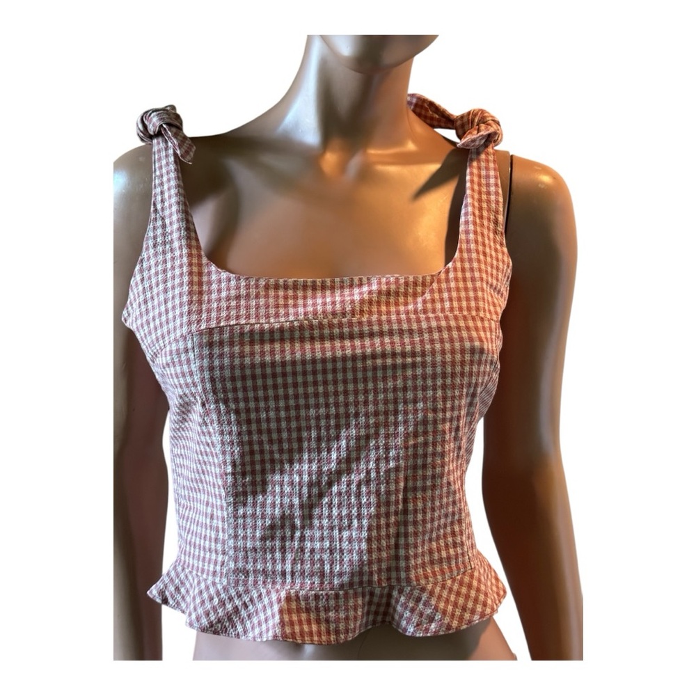 Zara trf collection Medium pink/cream gingham crop top